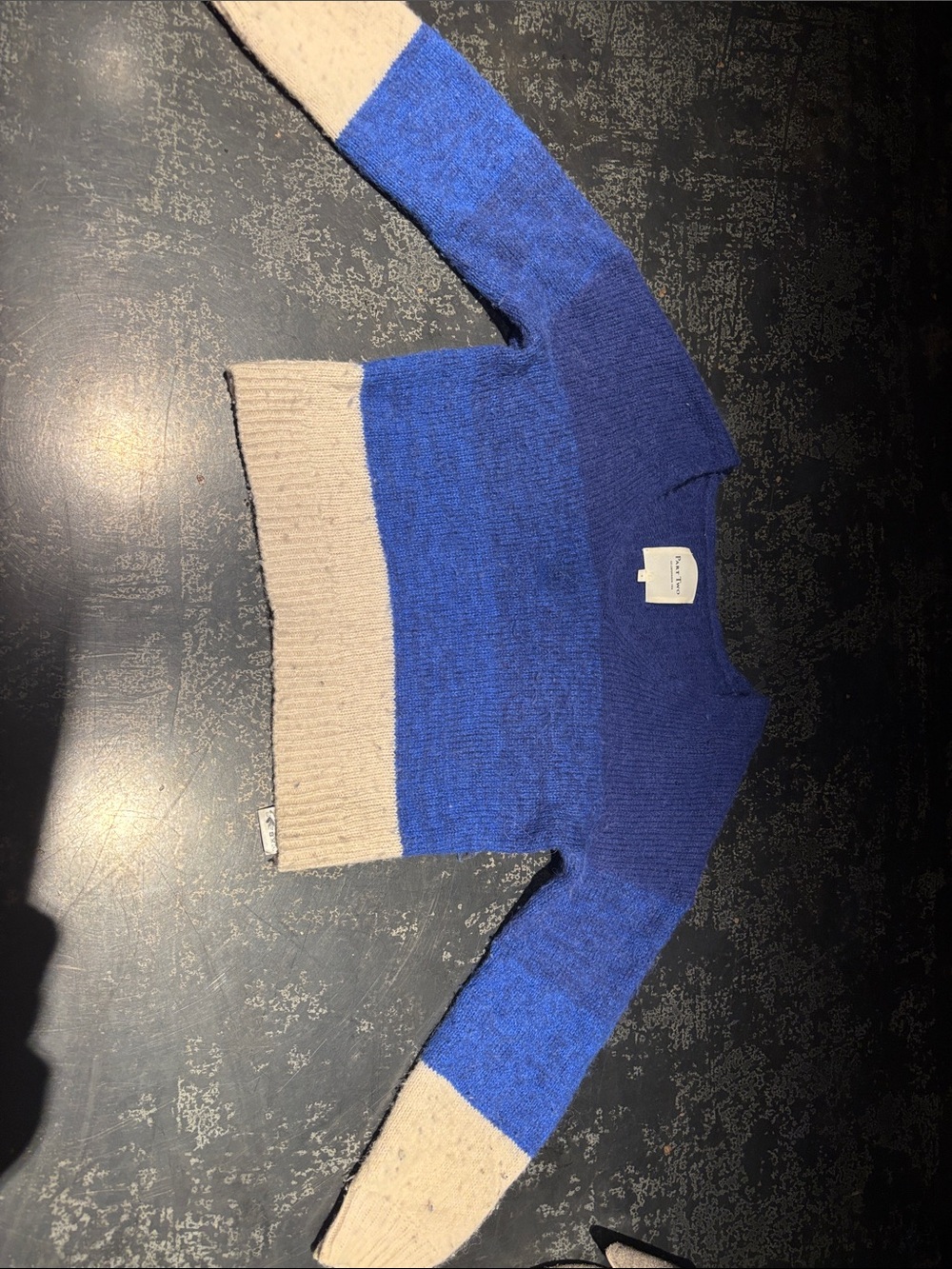 Italina Blue and Cream Colorblock Crewneck Sweater